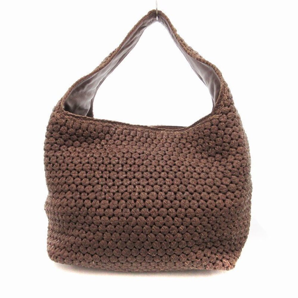 Benedetta Bruzziches Tote Bag Hobo Woven Tassel Leather Brown